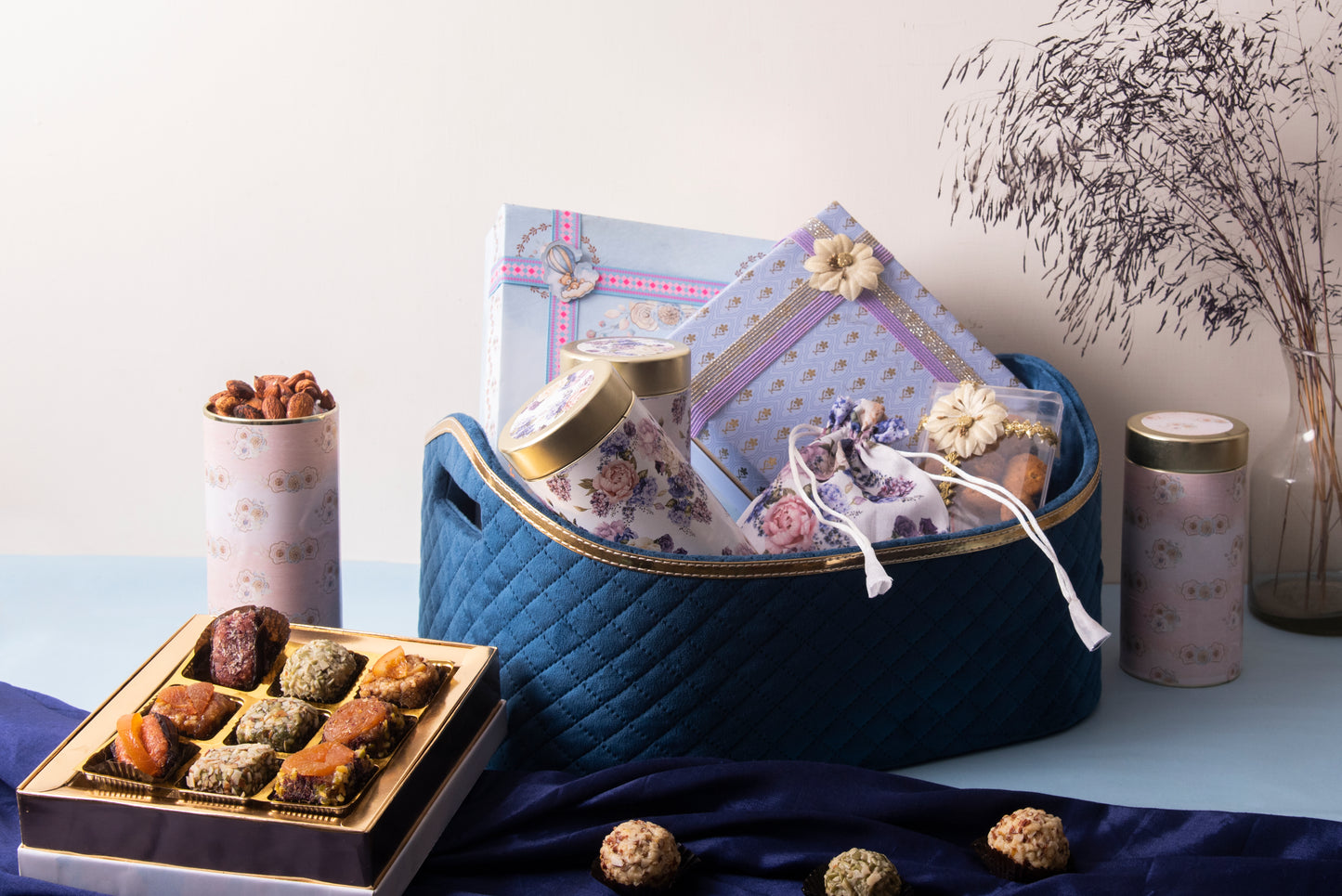 Blue Velvet Basket (Set Of 7 Items)