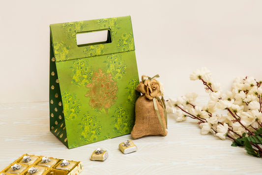 Indian Motif Gift Bag - Green (Set of 10)