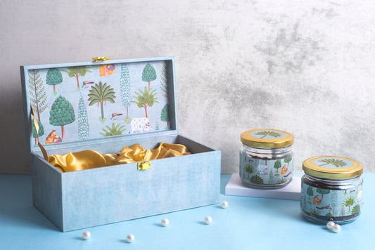 Pichwai Gift Box with 2 Jar (Blue)