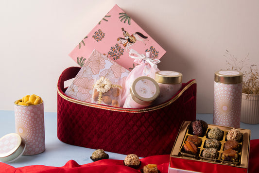 Mehroon Velvet Basket (Set Of 7 Items)