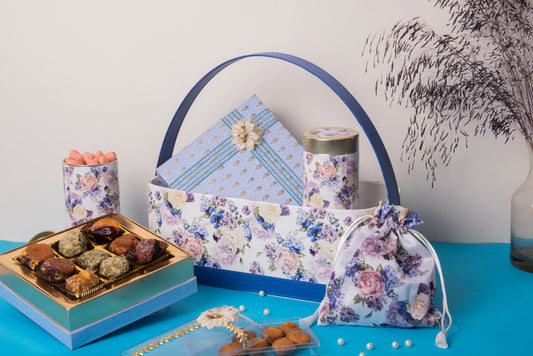 Leather Basket Hamper Floral Blue (Set Of 5 Items)