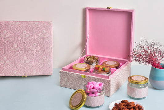 4 Jar Embroidery Box (Pink)